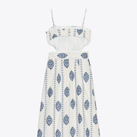 Zara Cut Out Embroidered Midi Dress - Picture 1 of 6